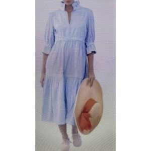 New Gretchen Scott Designs Dress Ruffled Tiered Midi Blue XS Quiet Luxury‎